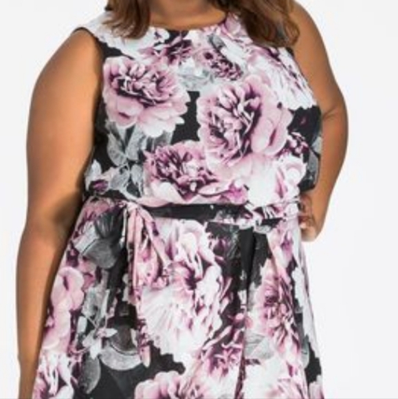 Ashley Stewart Plus Size Maxi Chiffon Floral Hi-Lo Hem Dress - Picture 3 of 16
